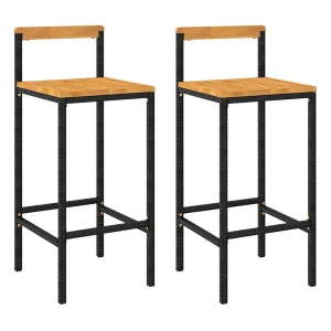 Barkrukken 2 st poly rattan en massief acaciahout zwart Barkrukken 2 st poly rattan en massief acaciahout zwart