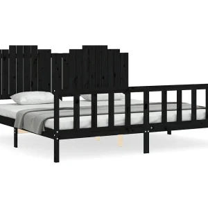 Bedframe met hoofdbord massief hout zwart 200×200 cm