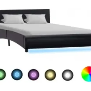 Bedframe met LED kunstleer zwart 140×200 cm Bedframe met LED kunstleer zwart 140×200 cm