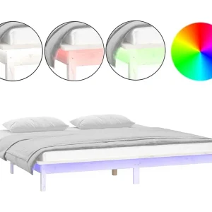 Bedframe LED massief hout wit 200×200 cm Bedframe LED massief hout wit 200×200 cm