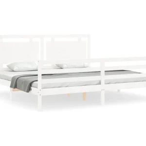 Bedframe met hoofdbord massief hout wit 200×200 cm
