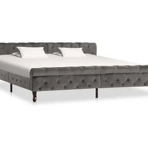 Bedframe fluweel grijs 200×200 cm Bedframe fluweel grijs 200×200 cm