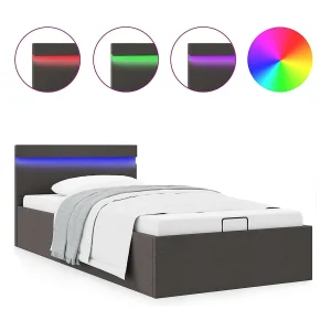 Bedframe met opslag en LED stof donkergrijs 90×200 cm Bedframe met opslag en LED stof donkergrijs 90×200 cm