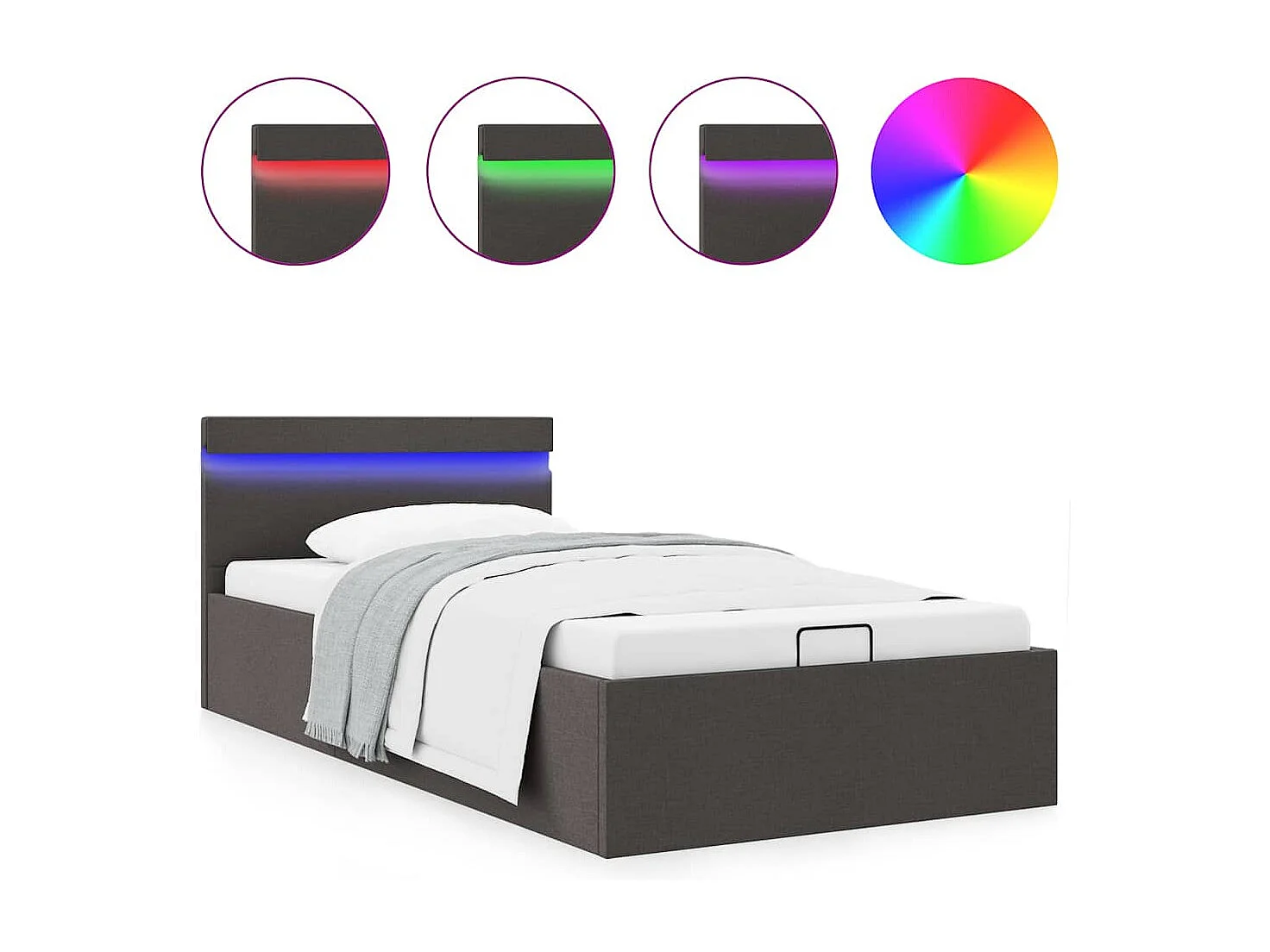 Bedframe met opslag en LED stof donkergrijs 90x200 cm