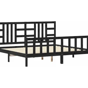 Bedframe met hoofdbord massief hout zwart 200×200 cm Bedframe met hoofdbord massief hout zwart 200×200 cm
