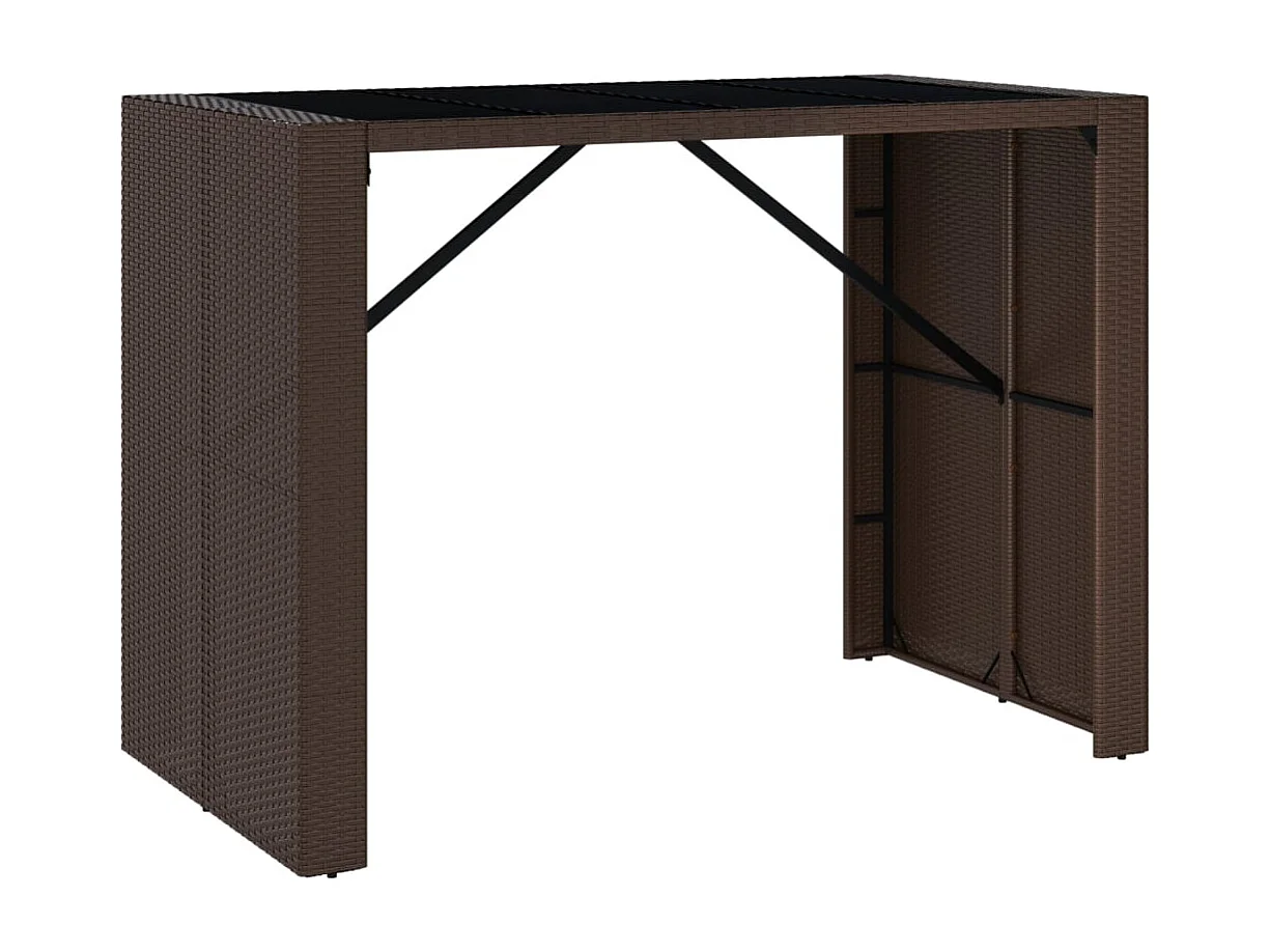 Bartafel met glazen blad 145x80x110 cm poly rattan bruin