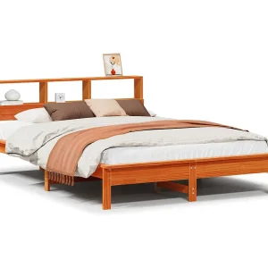 Bed met boekenkast zonder matras grenenhout wasbruin 120×200 cm Bed met boekenkast zonder matras grenenhout wasbruin 120×200 cm