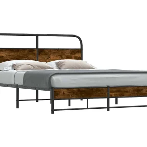 Bedframe zonder matras bewerkt hout gerookt eiken 150×200 cm Bedframe zonder matras bewerkt hout gerookt eiken 150×200 cm