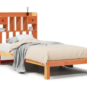 Bed met boekenkast zonder matras grenenhout wasbruin 75×190 cm Bed met boekenkast zonder matras grenenhout wasbruin 75×190 cm
