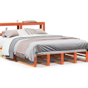 Bedframe zonder matras massief grenenhout wasbruin 140×200 cm