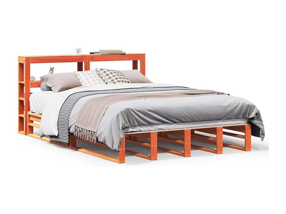 Bedframe zonder matras massief grenenhout wasbruin 140x200 cm