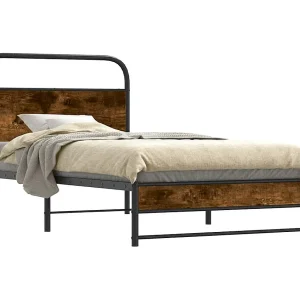 Bedframe zonder matras bewerkt hout gerookt eiken 100×200 cm Bedframe zonder matras bewerkt hout gerookt eiken 100×200 cm