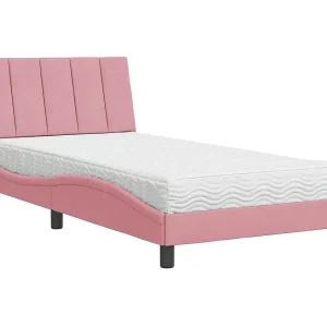 Bed met matras "Hanko" fluweel roze 100×200 cm