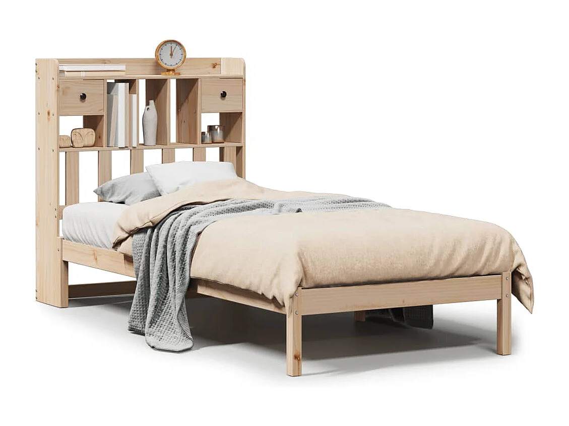 Bed met boekenkast zonder matras massief grenenhout 75x190 cm
