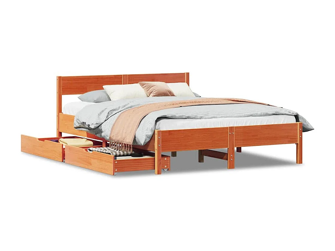 Bedframe zonder matras massief grenenhout wasbruin 120x190 cm