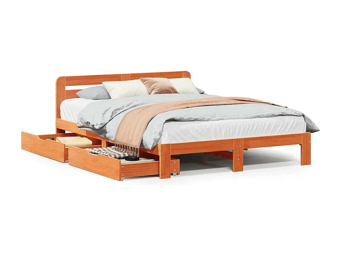 Bedframe zonder matras massief grenenhout wasbruin 120x190 cm