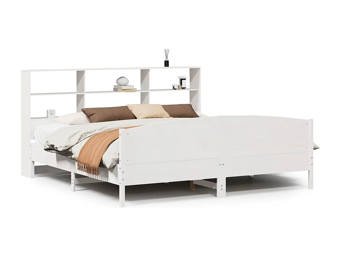Bed met boekenkast zonder matras grenenhout wit 180x200 cm