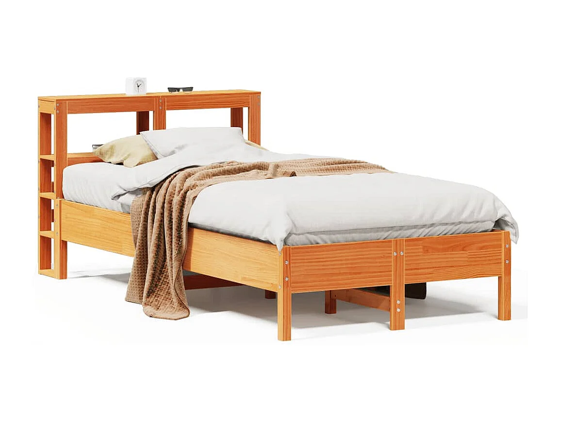 Bedframe zonder matras massief grenenhout wasbruin 120x190 cm