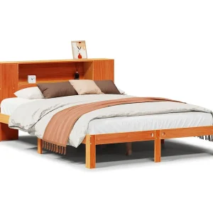 Bed met boekenkast zonder matras grenenhout wasbruin 140×200 cm Bed met boekenkast zonder matras grenenhout wasbruin 140×200 cm