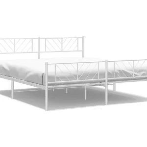Bedframe met hoofd- en voeteneinde metaal wit 193×203 cm Bedframe met hoofd- en voeteneinde metaal wit 193×203 cm