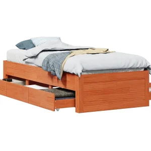 Bedframe zonder matras met lades grenenhout wasbruin 100×200 cm Bedframe zonder matras met lades grenenhout wasbruin 100×200 cm