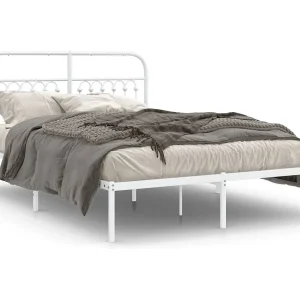 Bedframe met hoofdbord metaal wit 135×190 cm Bedframe met hoofdbord metaal wit 135×190 cm