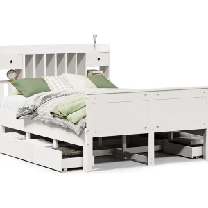 Bed met boekenkast zonder matras grenenhout wit 140×200 cm