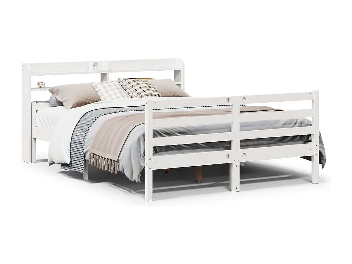 Bedframe met hoofdbord massief grenenhout wit 135x190 cm
