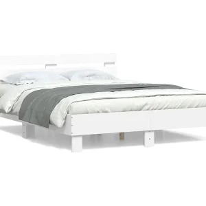 Bedframe met hoofdbord bewerkt hout wit 140×200 cm Bedframe met hoofdbord bewerkt hout wit 140×200 cm