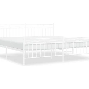 Bedframe met hoofd- en voeteneinde metaal wit 193×203 cm Bedframe met hoofd- en voeteneinde metaal wit 193×203 cm