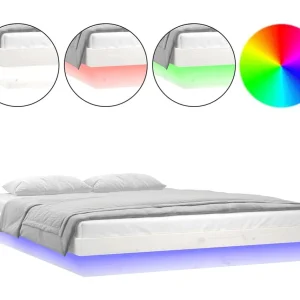 Bedframe LED massief hout wit 135×190 cm Bedframe LED massief hout wit 135×190 cm