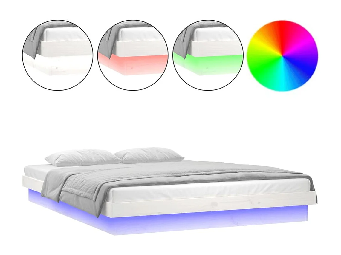 Bedframe LED massief hout wit 135x190 cm