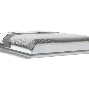 Bedframe met LED-verlichting bewerkt hout wit 120×190 cm Bedframe met LED-verlichting bewerkt hout wit 120×190 cm