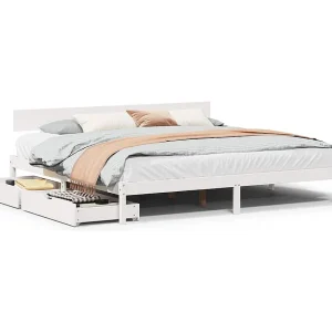Bedframe zonder matras massief grenenhout wit 180×200 cm