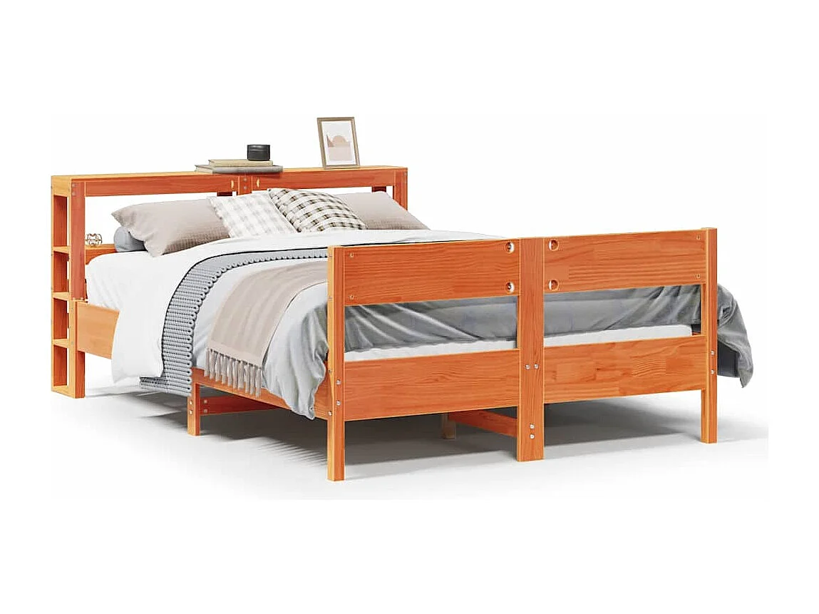 Bed met matras massief grenenhout wasbruin 140x190 cm