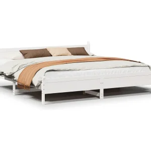 Bedframe zonder matras massief grenenhout wit 180×200 cm