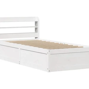 Bedframe met hoofdbord massief grenenhout wit 90×200 cm Bedframe met hoofdbord massief grenenhout wit 90×200 cm