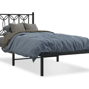 Bedframe met hoofdbord metaal zwart 75×190 cm Bedframe met hoofdbord metaal zwart 75×190 cm