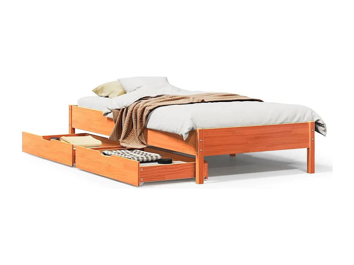 Bedframe zonder matras massief grenenhout wasbruin 75x190 cm