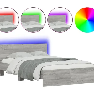 Bedframe met hoofdeinde en LED grijs sonoma eiken 135×190 cm Bedframe met hoofdeinde en LED grijs sonoma eiken 135×190 cm
