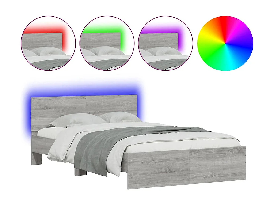 Bedframe met hoofdeinde en LED grijs sonoma eiken 135x190 cm