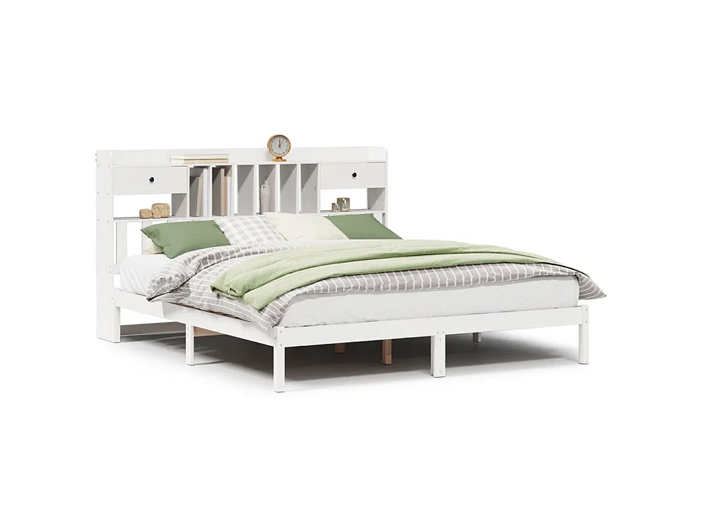 Bed met boekenkast zonder matras grenenhout wit 180x200 cm