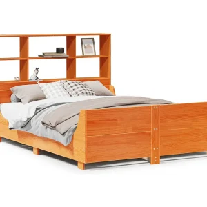 Bed met boekenkast zonder matras hout wasbruin 160×200 cm Bed met boekenkast zonder matras hout wasbruin 160×200 cm