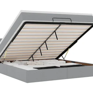 Bed met matras 160×200 cm stof lichtgrijs