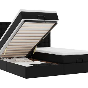 Bed poef met matrassen en LED's 180x200cm kunstleer zwart Bed poef met matrassen en LED's 180x200cm kunstleer zwart