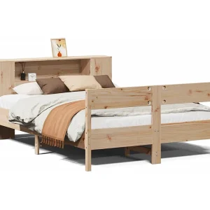 Bed met boekenkast zonder matras massief grenenhout 135×190 cm