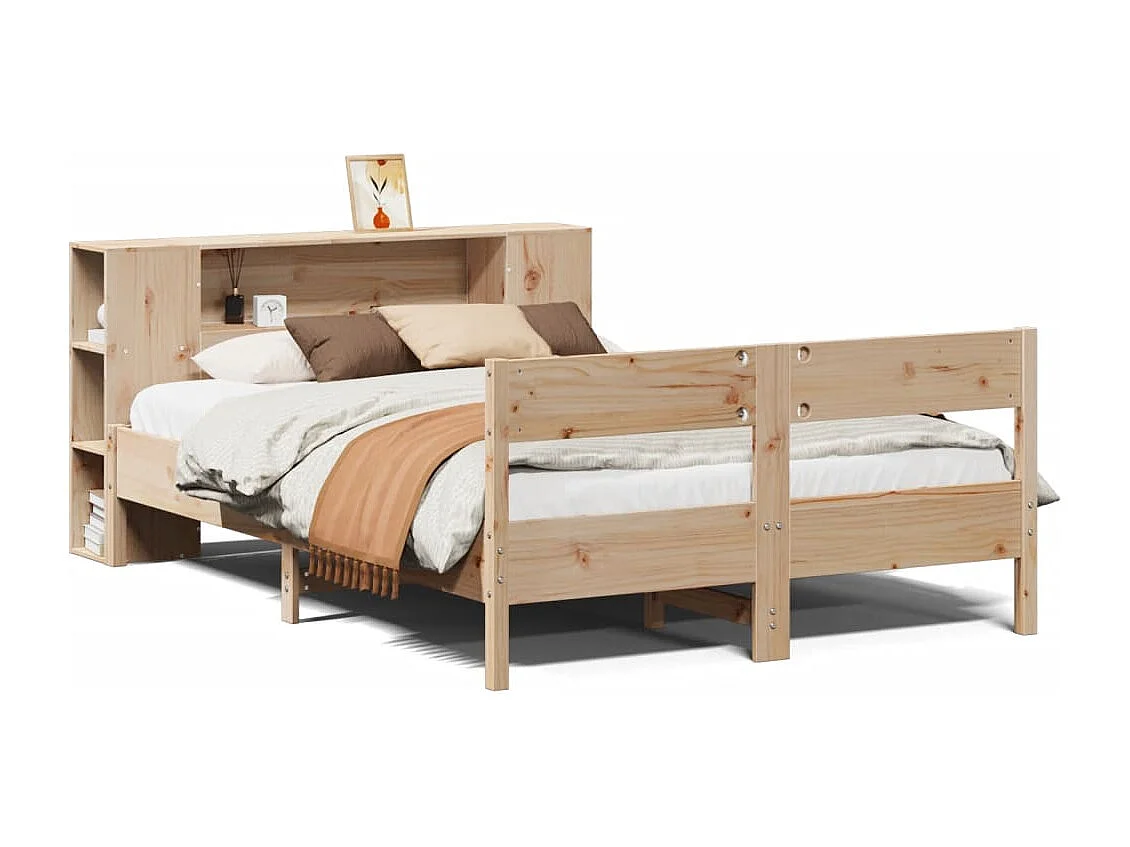Bed met boekenkast zonder matras massief grenenhout 135x190 cm