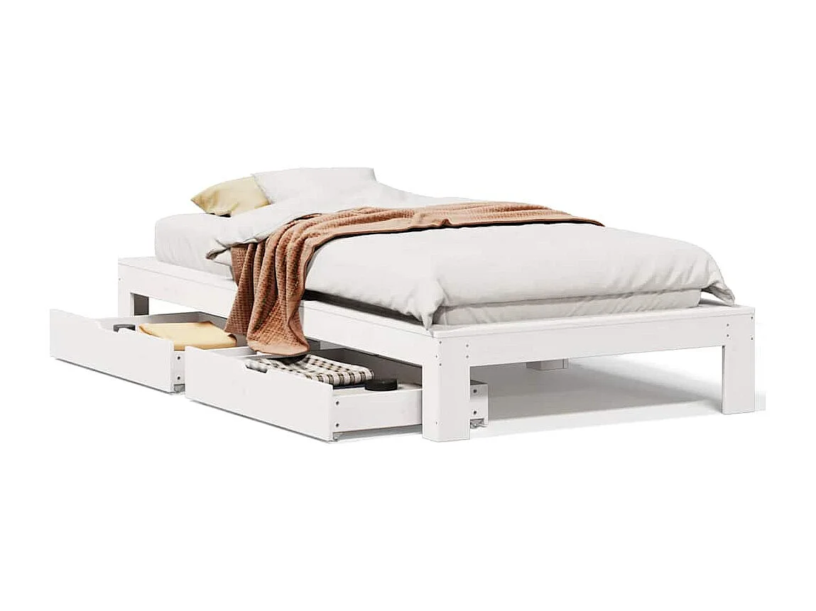 Bedframe zonder matras massief grenenhout wit 90x200 cm