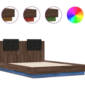 Bedframe met hoofdeinde en LED bruin eikenkleur 135×190 cm Bedframe met hoofdeinde en LED bruin eikenkleur 135×190 cm