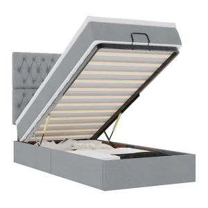 Bed poef met matras en LED's stof 80×200 cm lichtgrijs Bed poef met matras en LED's stof 80×200 cm lichtgrijs
